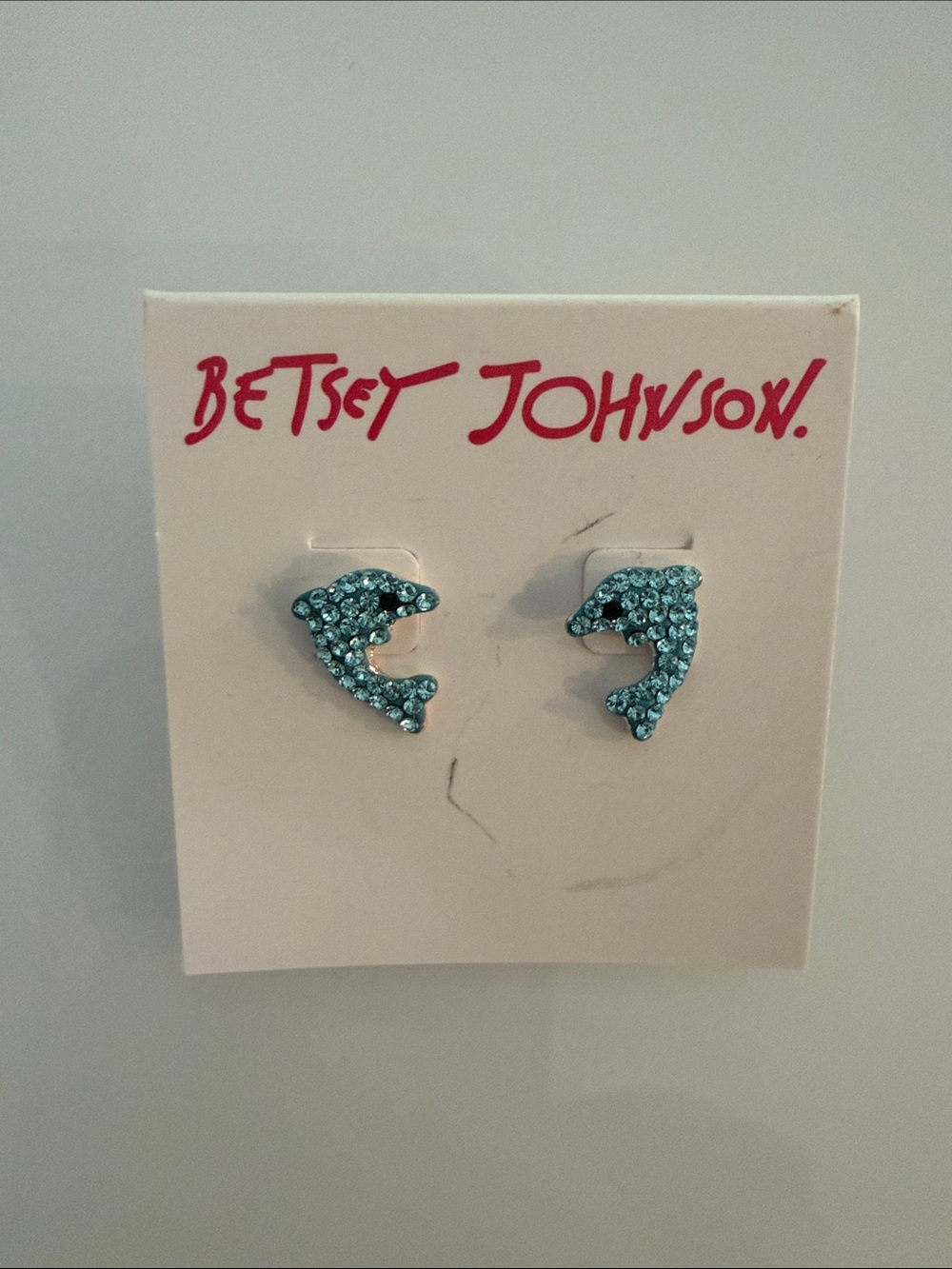 Betsey Johnson Aqua Dolphin Crystal Stud Earrings